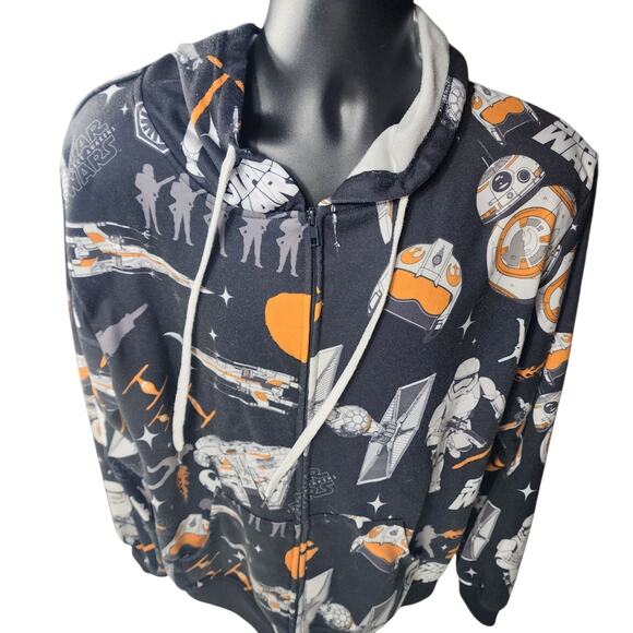 Star Wars Full Zip Hoodie Men Large Womens 2XL BB-8 Millennium Sweatshirt Lounge - Picture 1 of 14